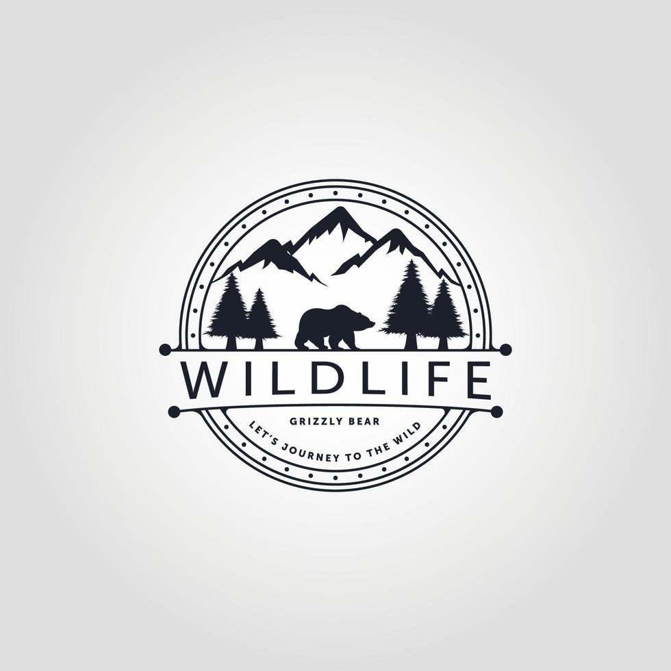 wildlife, grizzly bear walk logo vector symbol illustration design