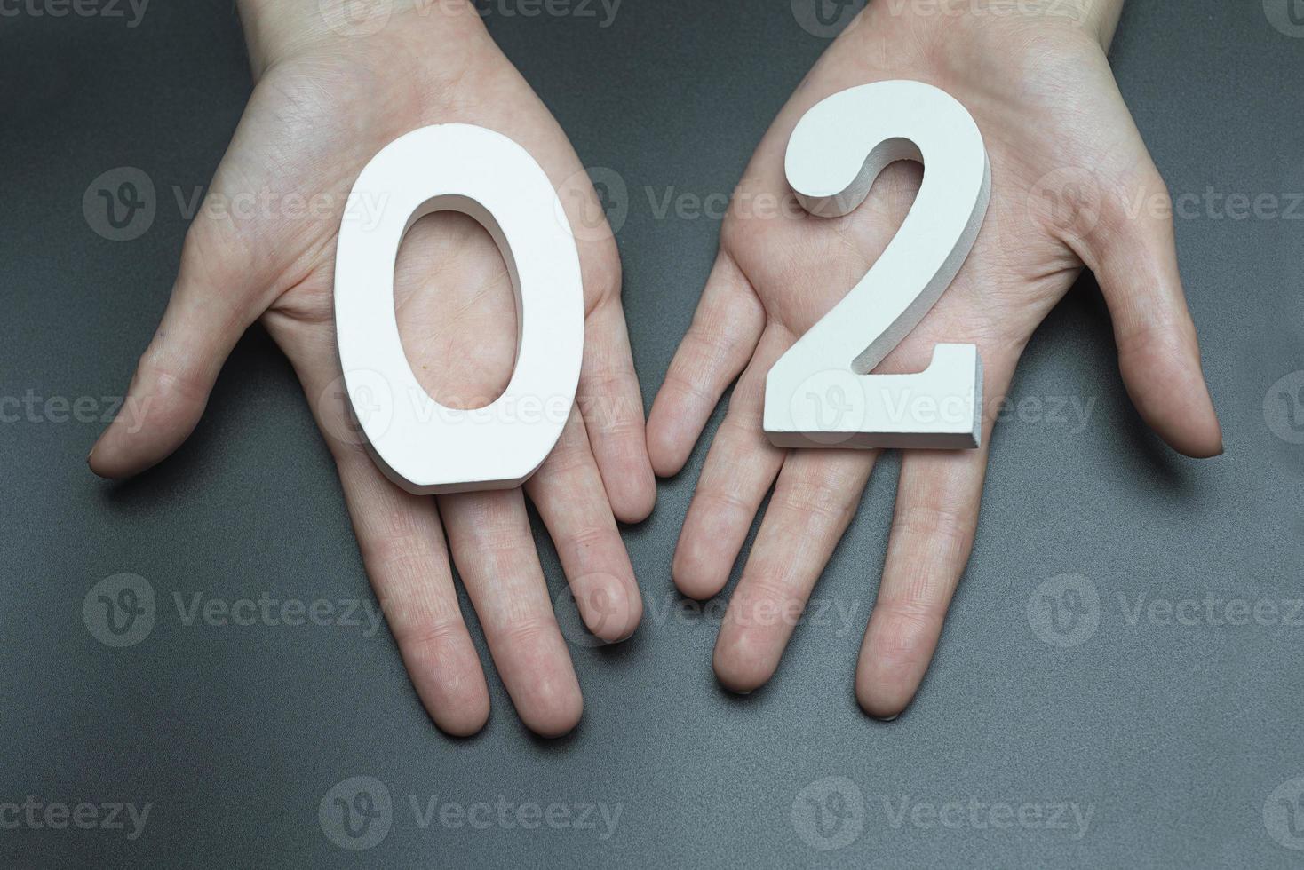 On the palms the number two and zero. photo