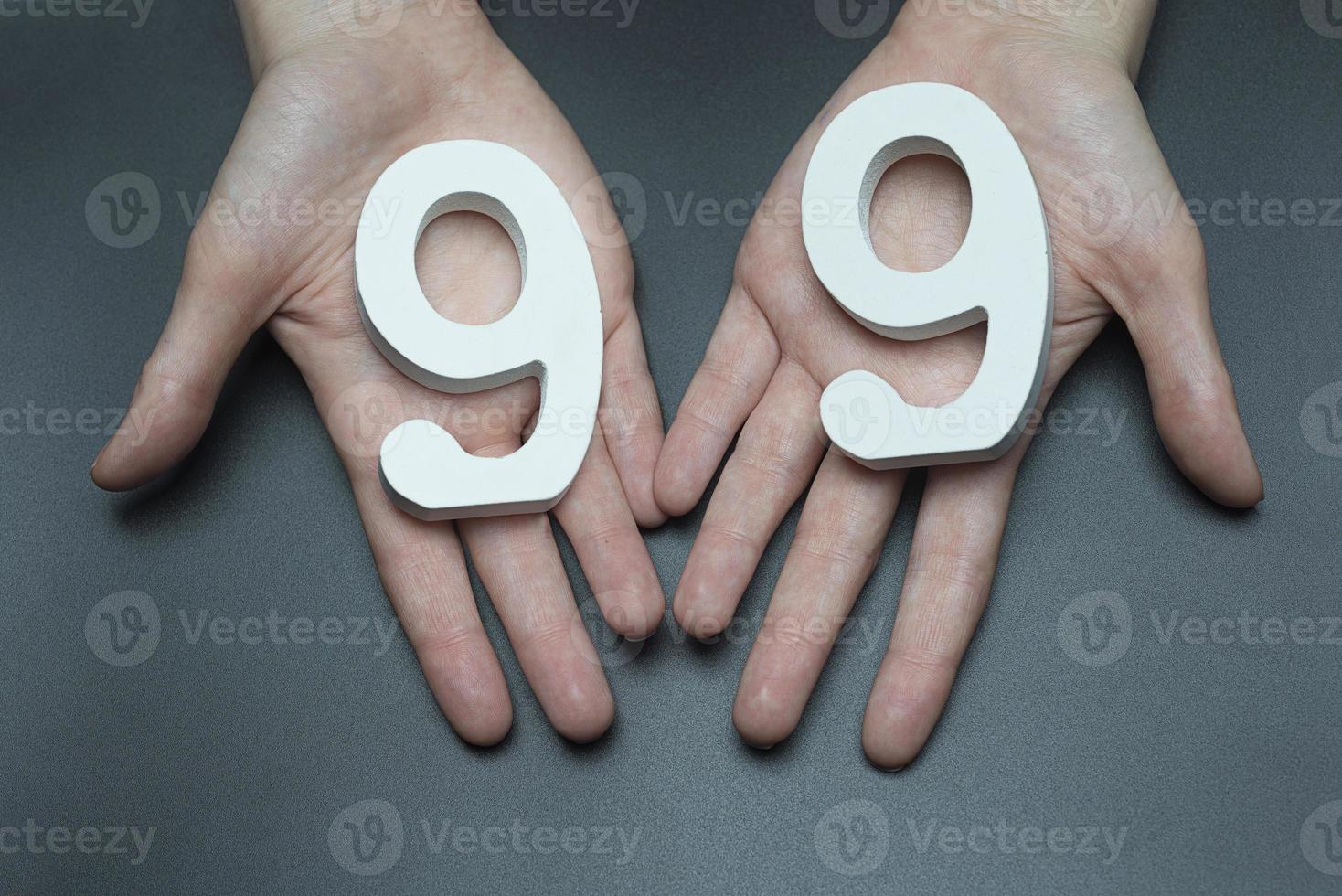 To female hands the number ninety-nine. photo