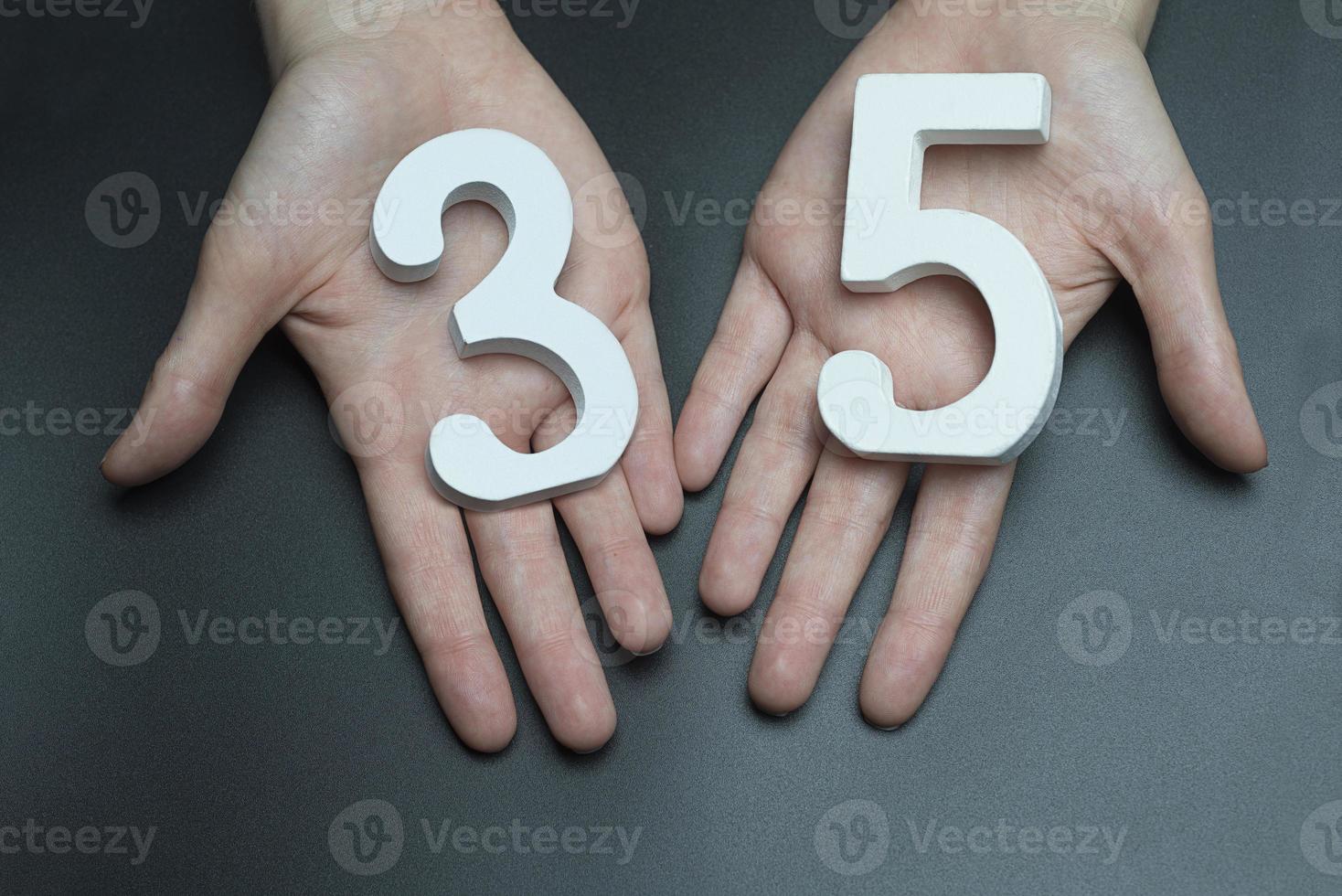 On the female palms figure thirty-five. photo