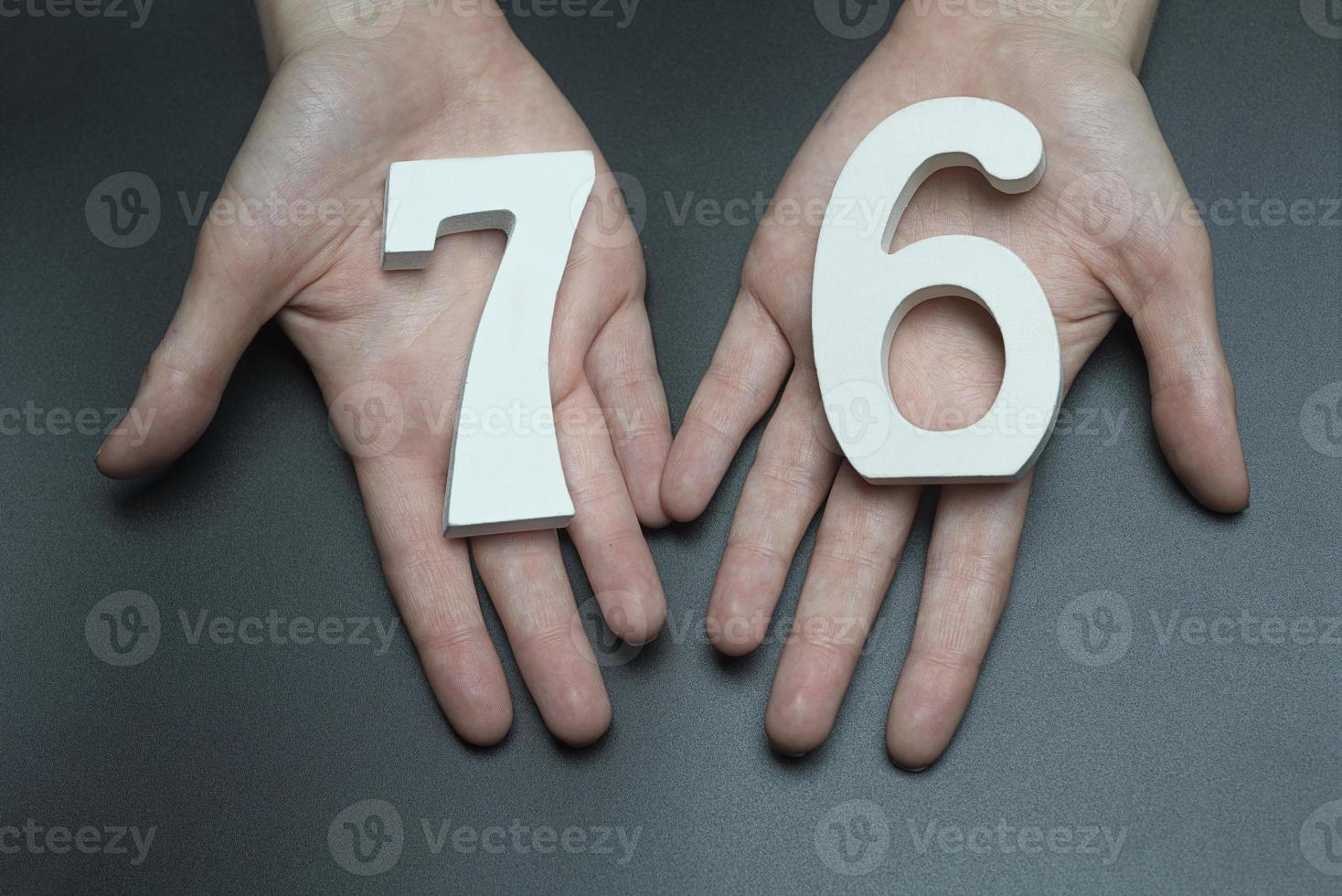 To female hands the figure of seventy-six. photo