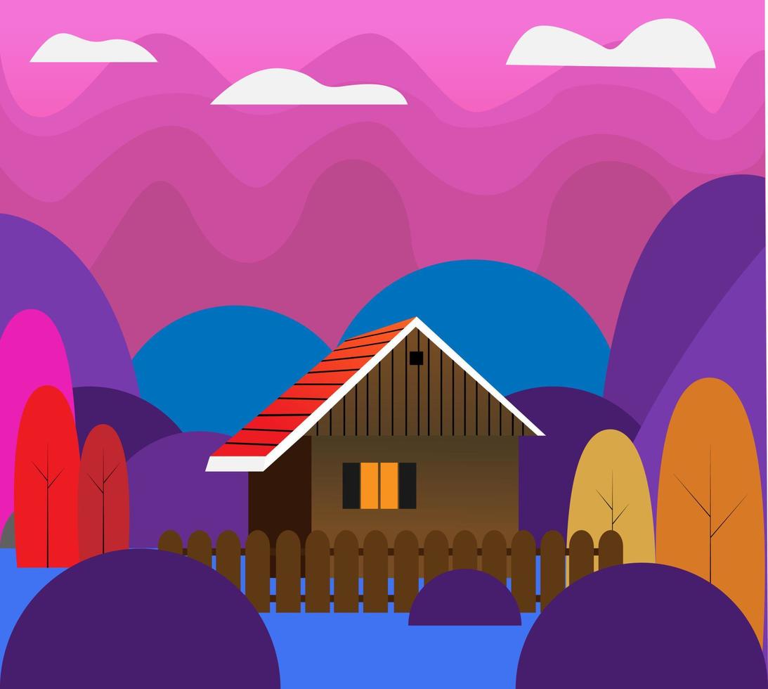 casa en el bosque, cuadro de arte. vector