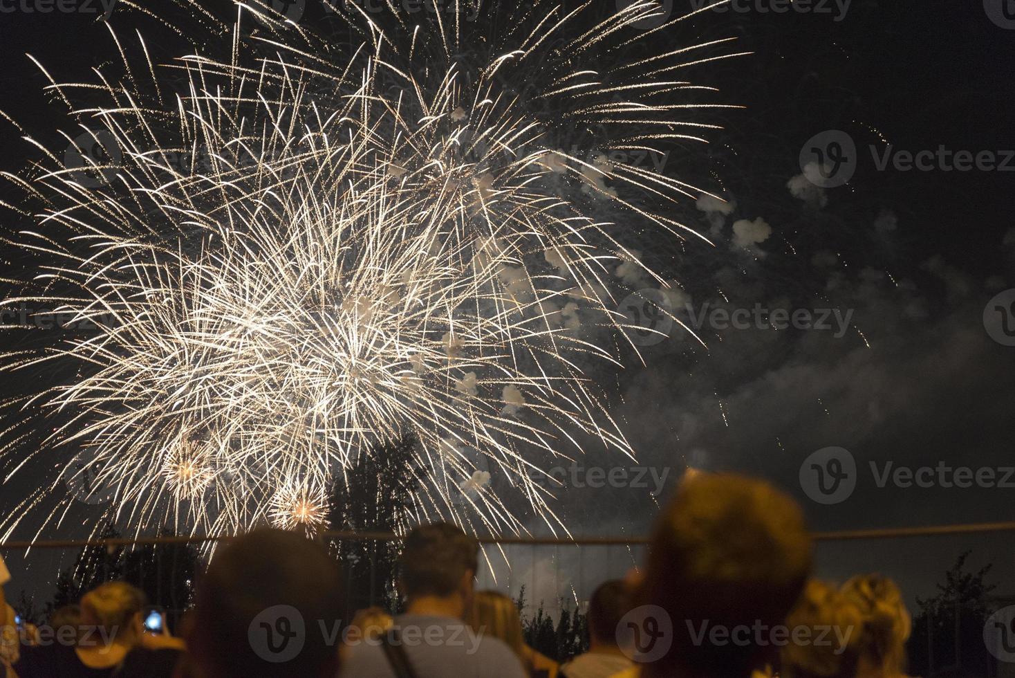 Fireworks in the night sky on a holiday. photo