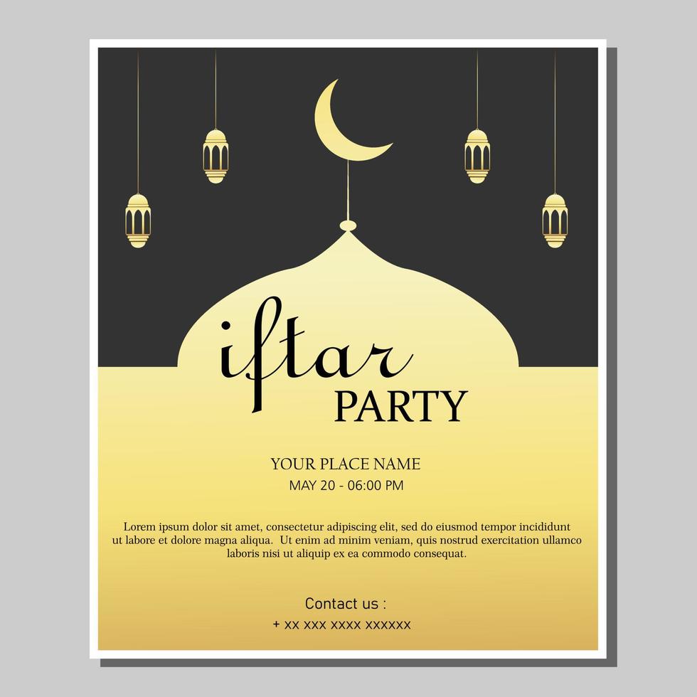 Illustration vector design of iftar party invitation template flyer, full editable.