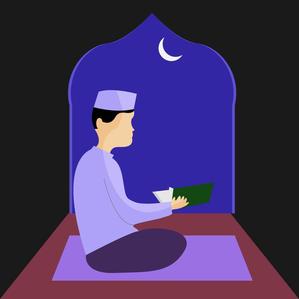 Illustration vector design of a man is reading Al Quran