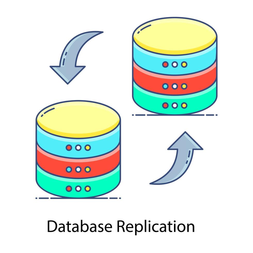 un icono de replicación de base de datos en estilo plano moderno vector