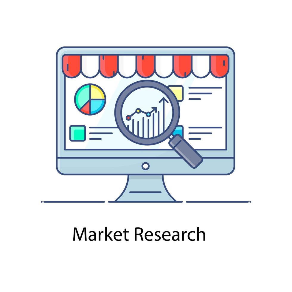 An icon of market research vector magnifier on data