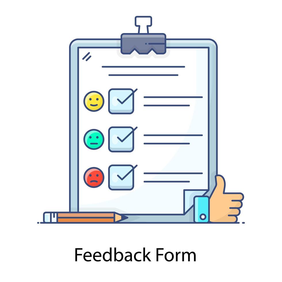 formulario de comentarios para que los clientes recopilen información sobre productos y servicios icono plano del formulario de comentarios. vector