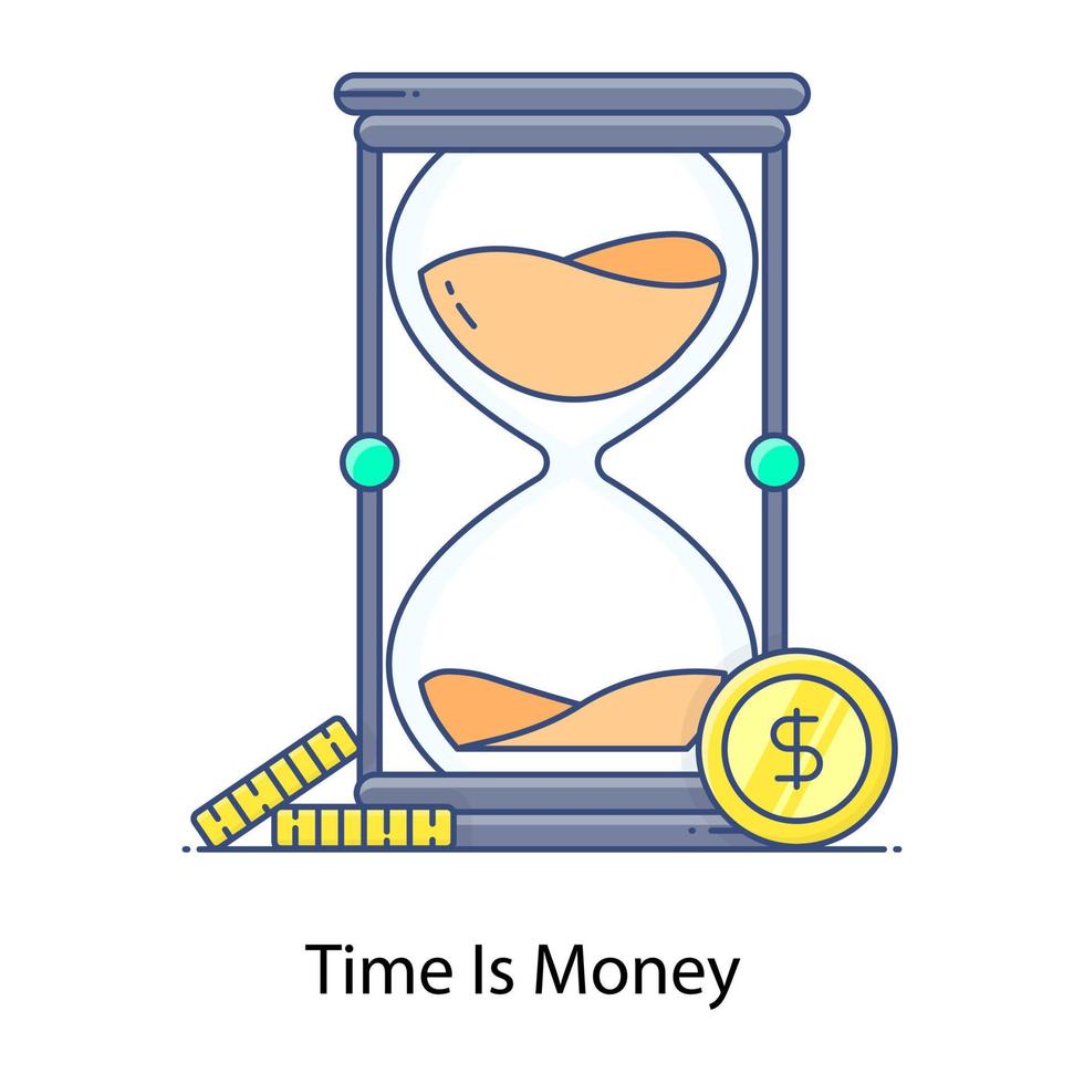 Time is money concept hourglass with coin vector