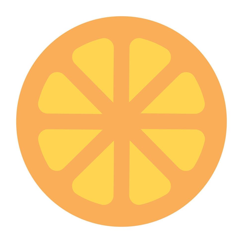 Orange slice denoting citrus fruit in flat icon vector