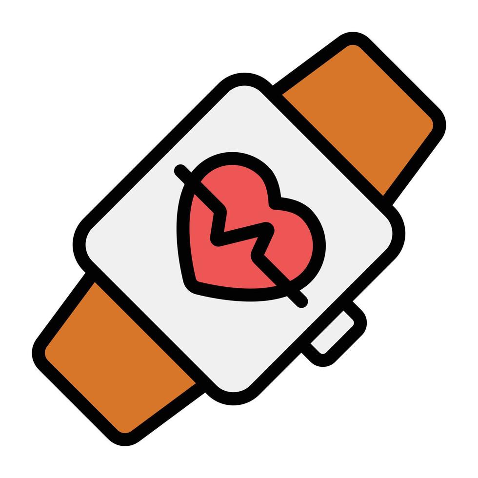 Heartbeat on a watch depicting fitness tracker flat icon vector
