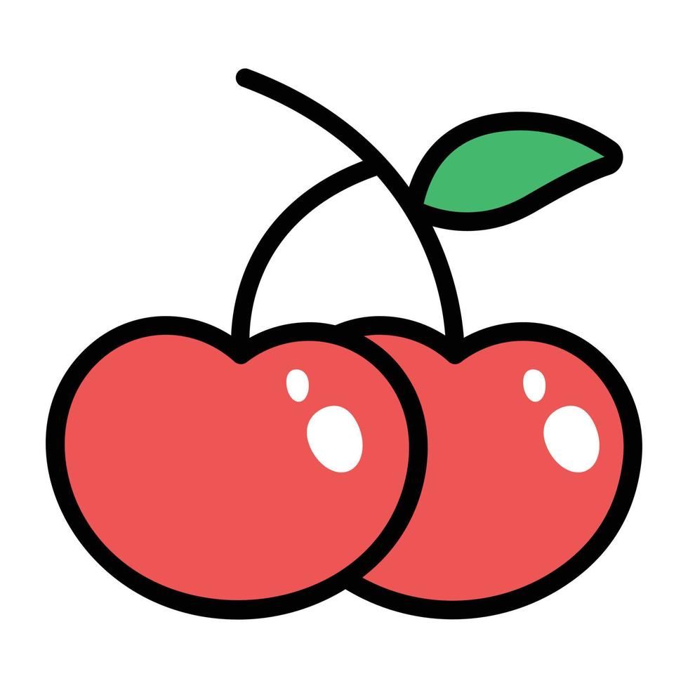 Pair of cherries icon in flat vector