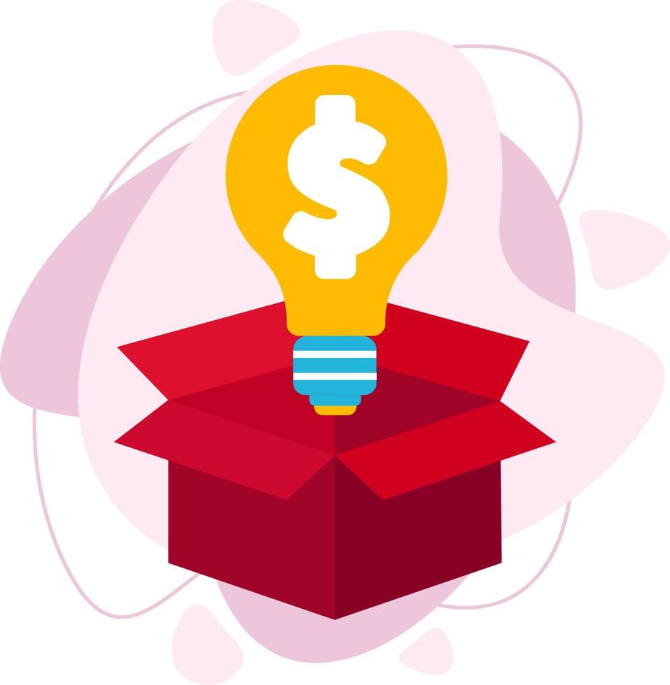 The light bulb is in the box. Suggest the idea of a business concept. The idea is in a box. Vector illustration in a flat style.