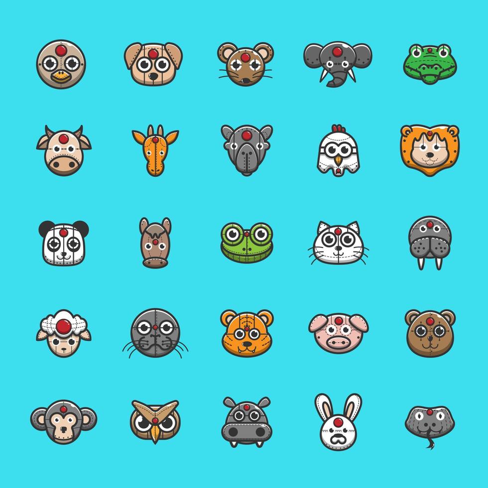 25 animal head cyborg icon, animal robot bundle vector