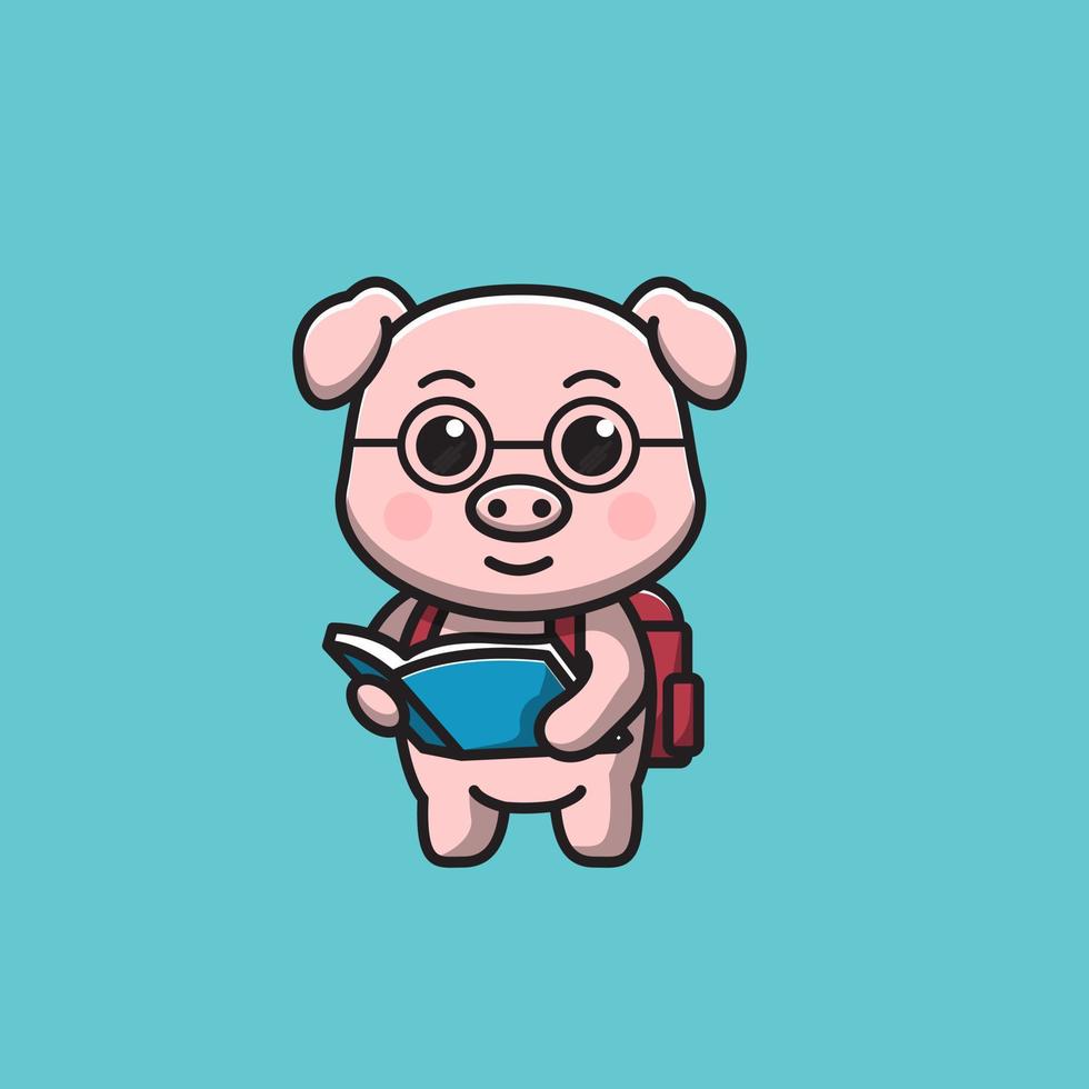 pig student, pig brings a book vector