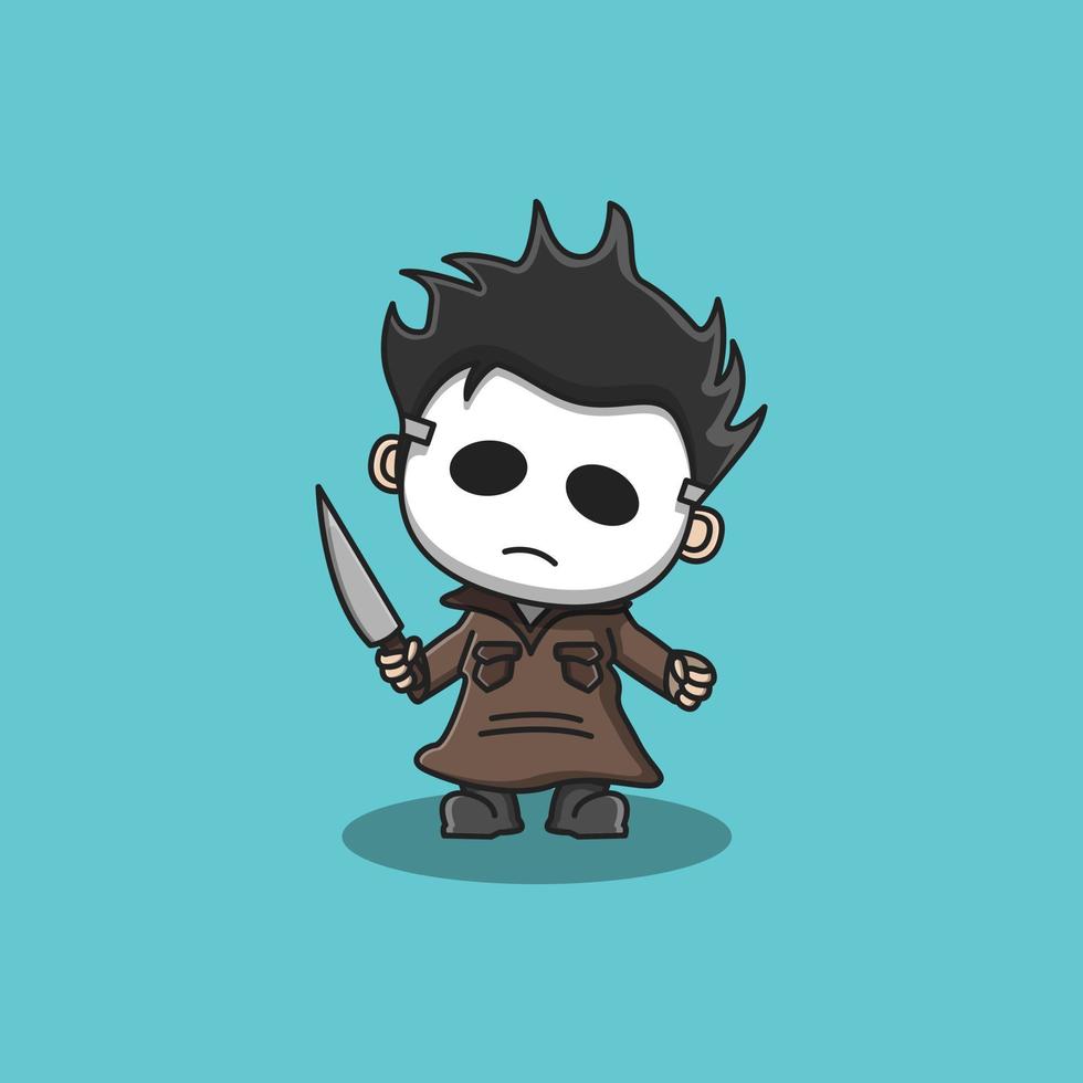 cute assassin character using mask and knife vector