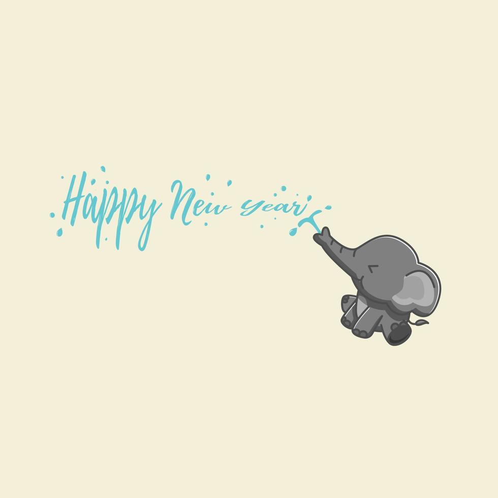 illustration of cute elephant playing in water forming the word happy new year vector