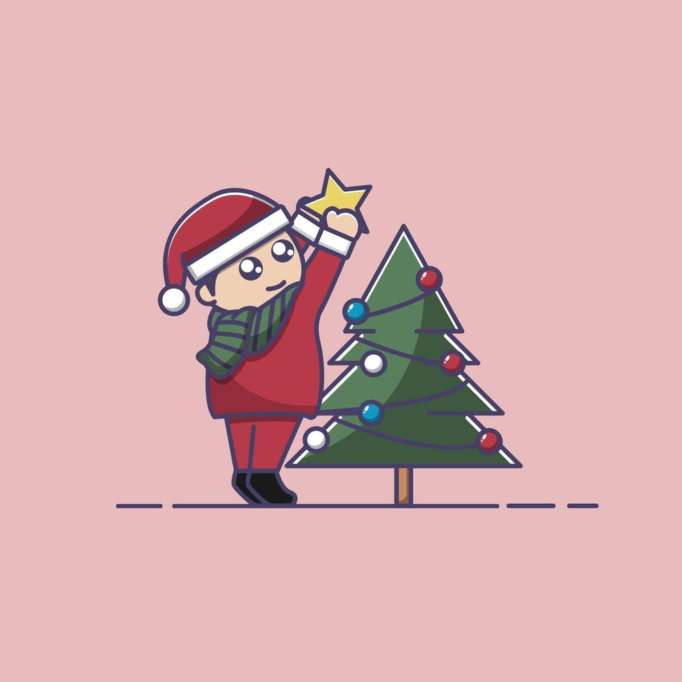 put a star on the christmas tree illustration vector