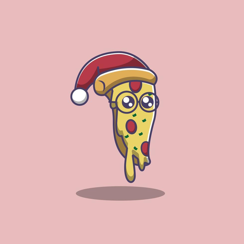 christmas pizza, pizza wearing a christmas hat vector