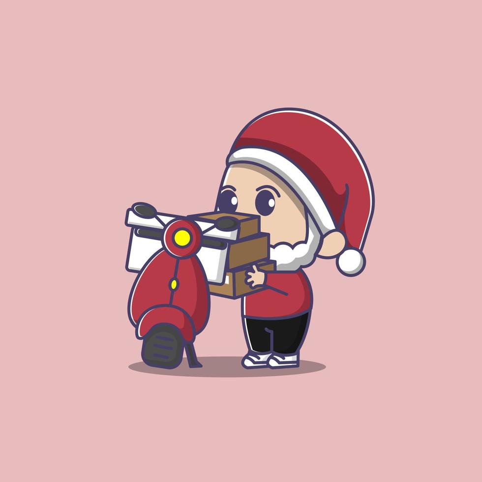 package delivery by santa claus using motorbike vector
