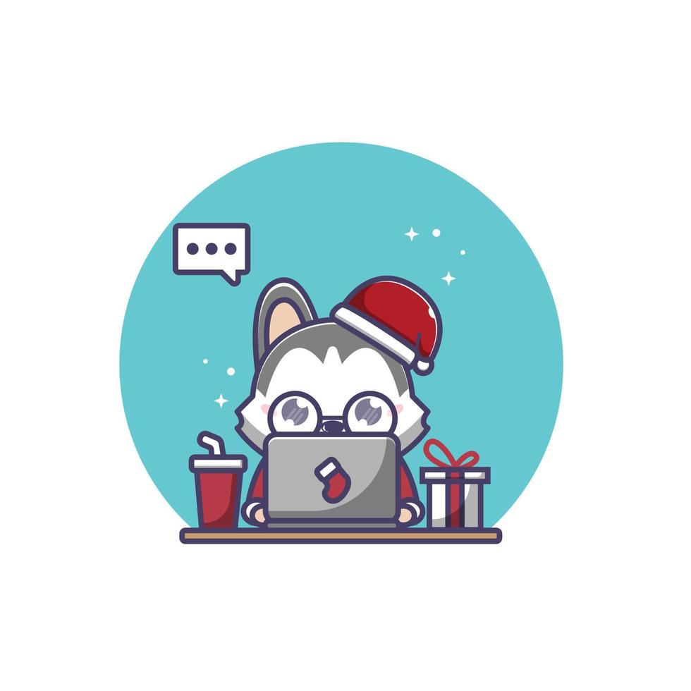 christmas dog using laptop vector