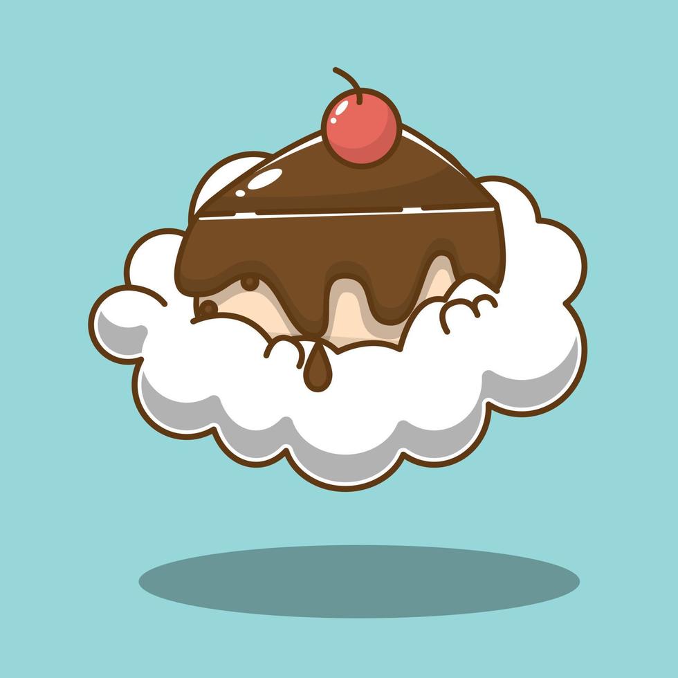 illustration of chocolate cake above the clouds vector