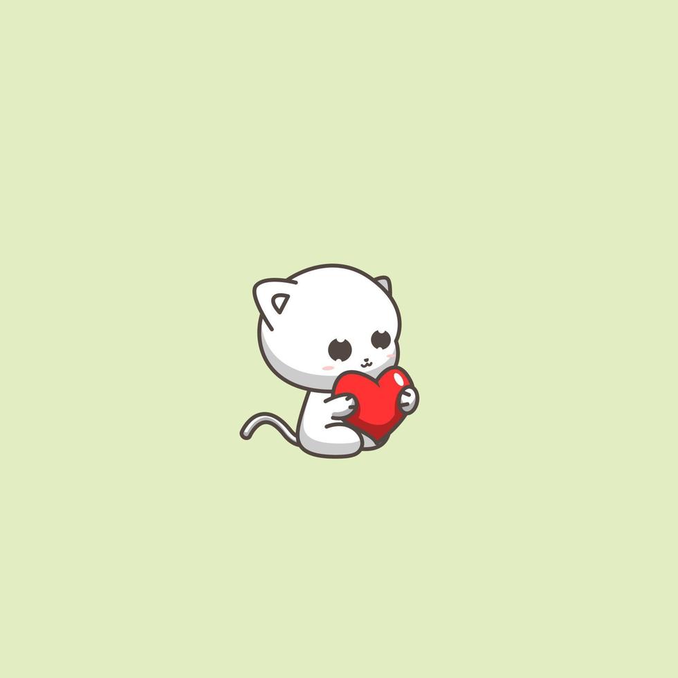 white cat hugging love vector