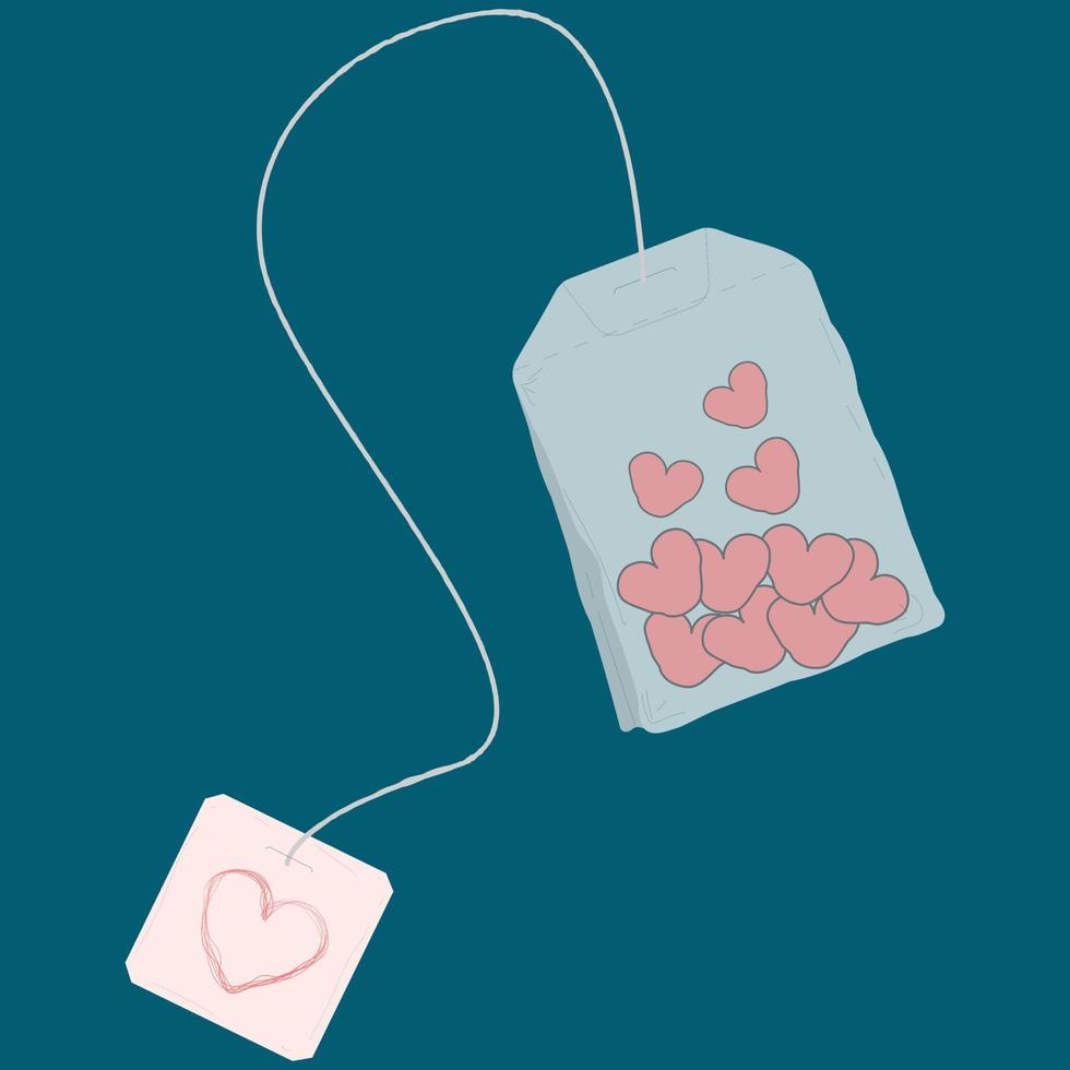 Tea bag with hearts. Tea for lovers. Illustration for valentine's day vector