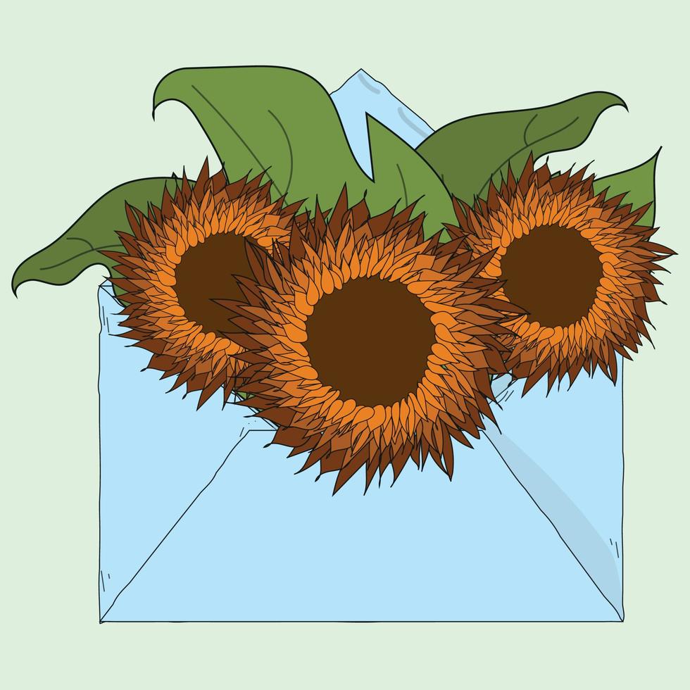 Blue envelope with three sunflowers vector