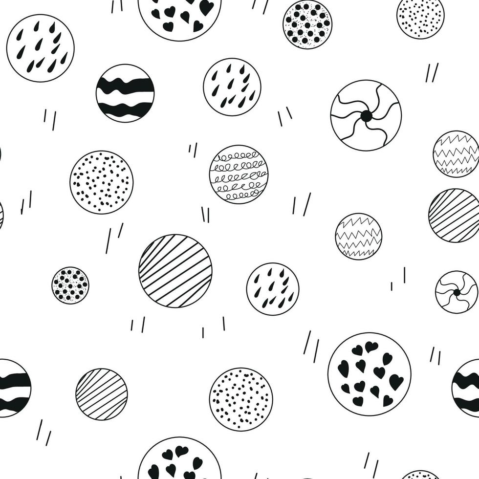 Seamless doodle pattern various circles of different sizes. Vector set of hand drawn circles