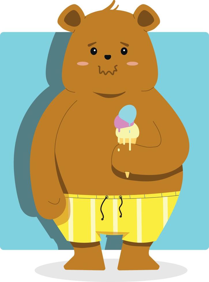 Cute fat bear in panties and with ice cream vector