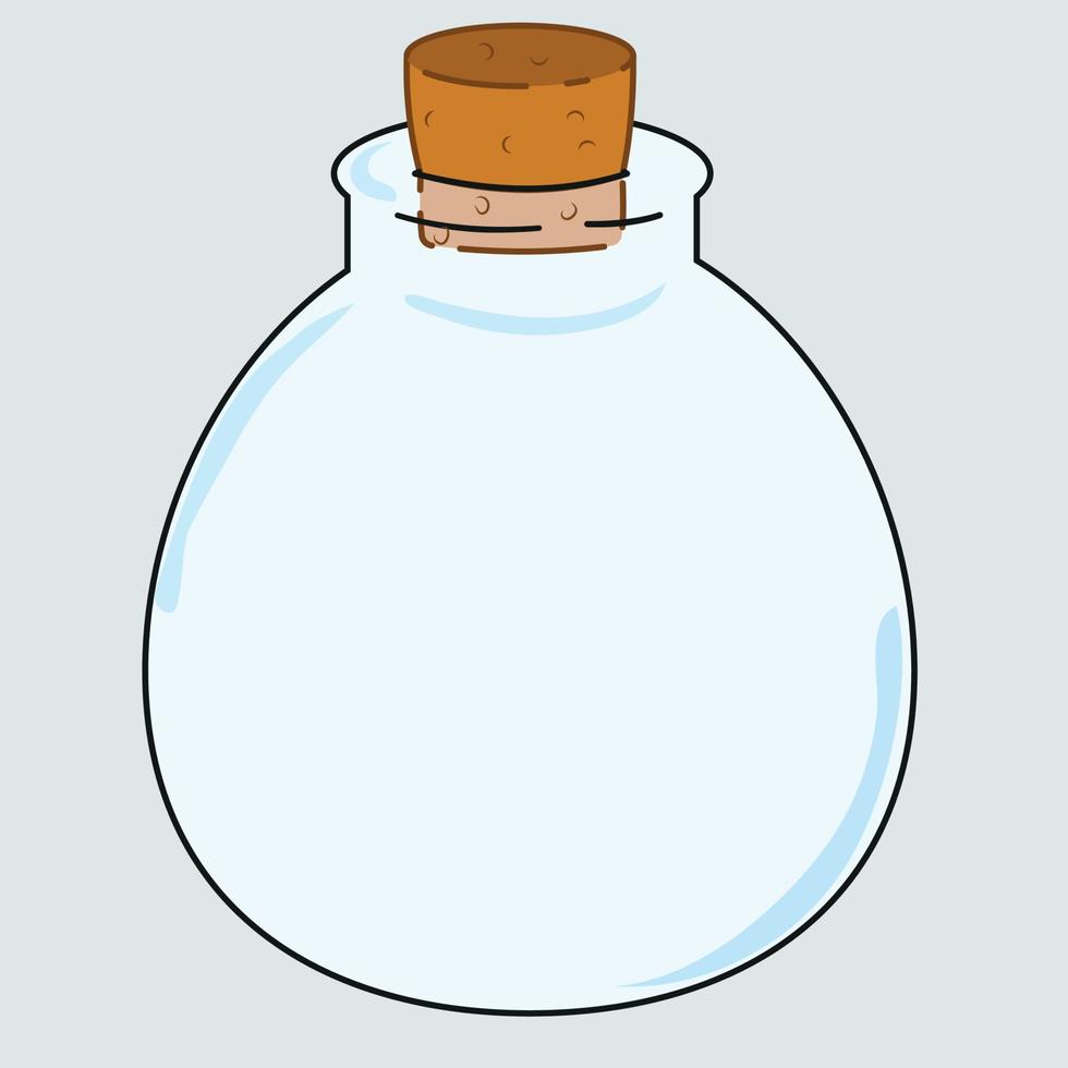 The empty bottle is closed with a wooden cap. Magic utensils, a flask for potion vector