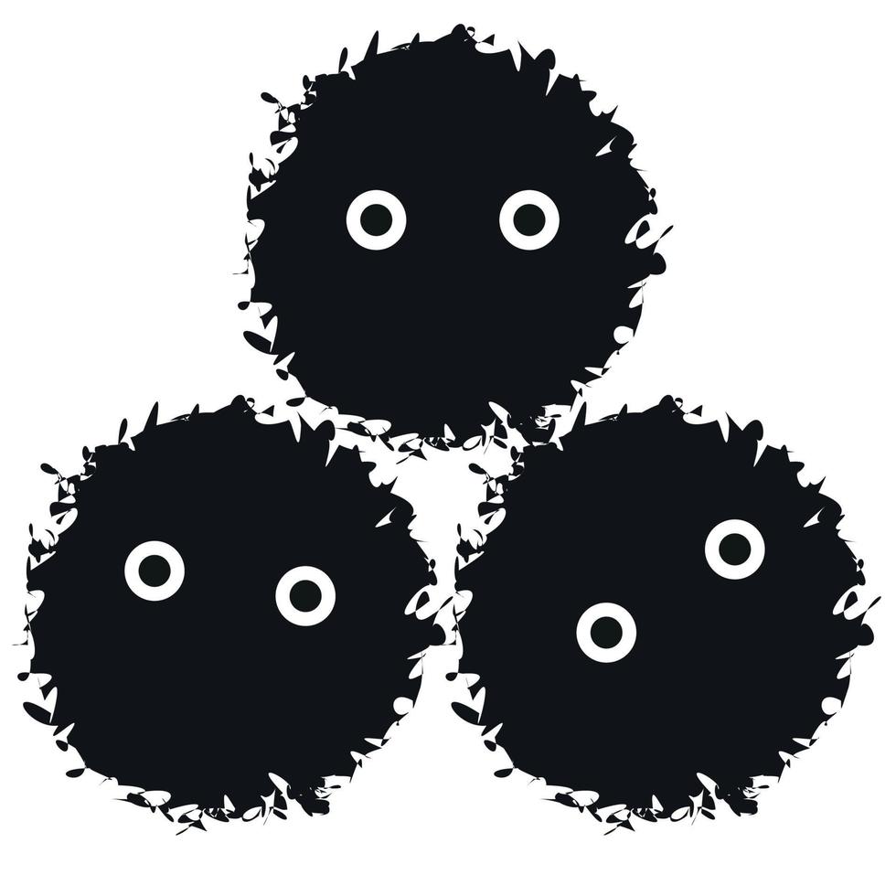 Three cute black fluffy creatures in the pyramid vector