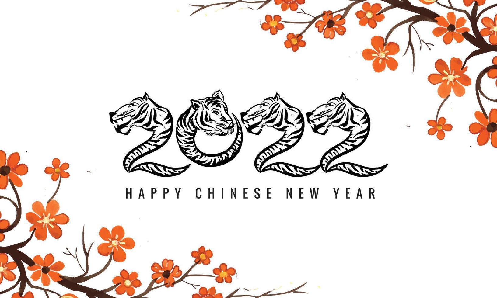 Decorative chinese floral new year 2022 symbol with a tiger face card design vector