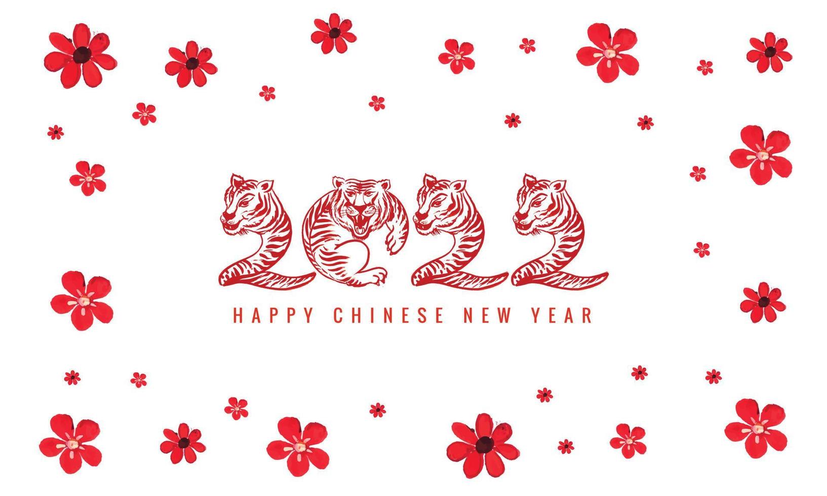 Elegant chinese floral new year 2022 symbol with a tiger face card background vector
