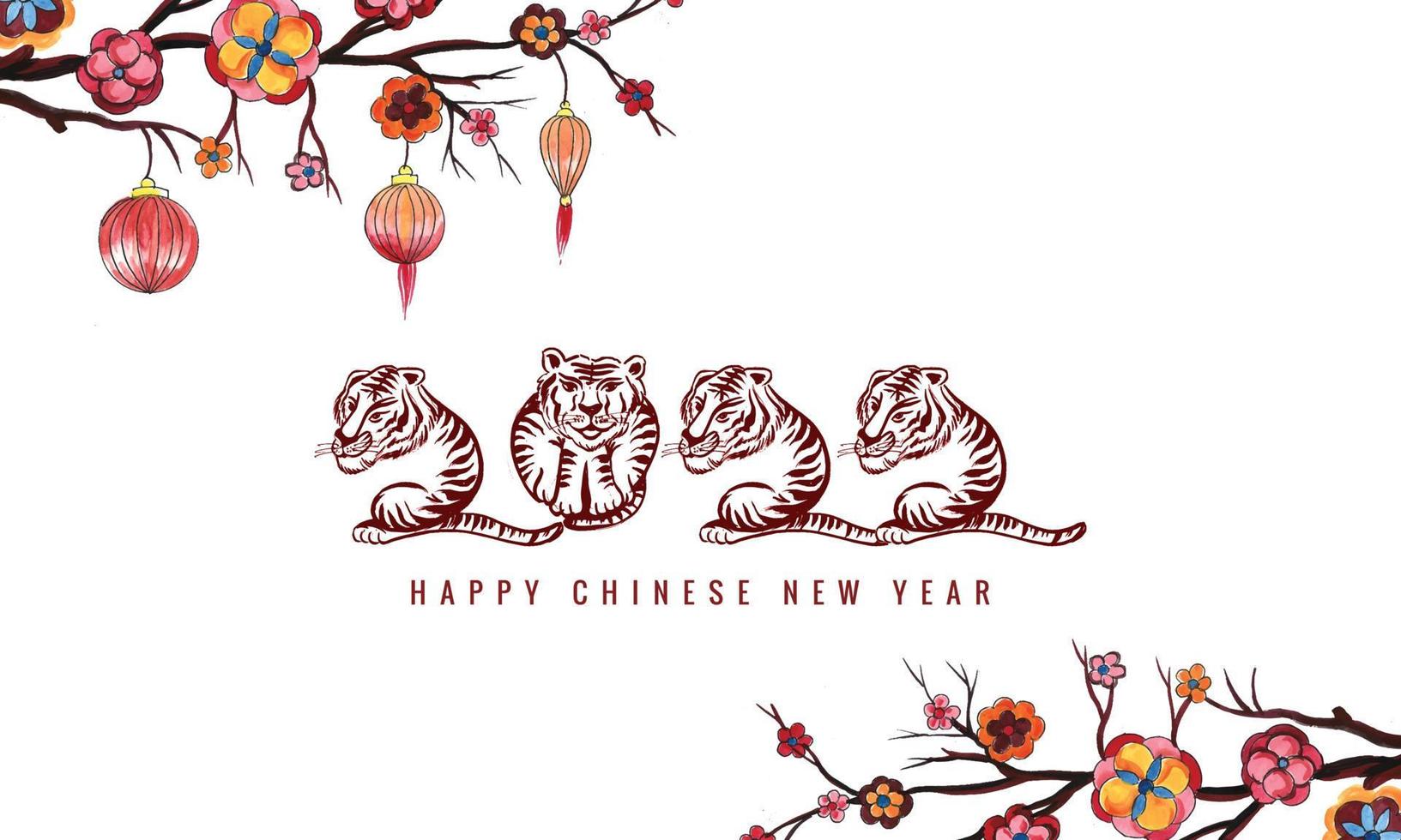 Elegante símbolo floral chino del año nuevo 2022 con un fondo de tarjeta con cara de tigre vector