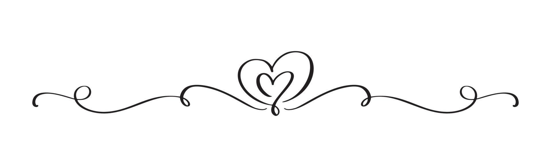 Hand Drawn Vintage Flourish Vector divider. Valentines Day Black