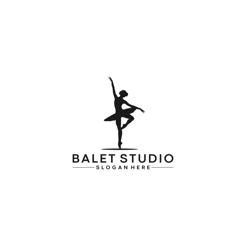 logotipo de ilustración de ballet con mujer bailando vector