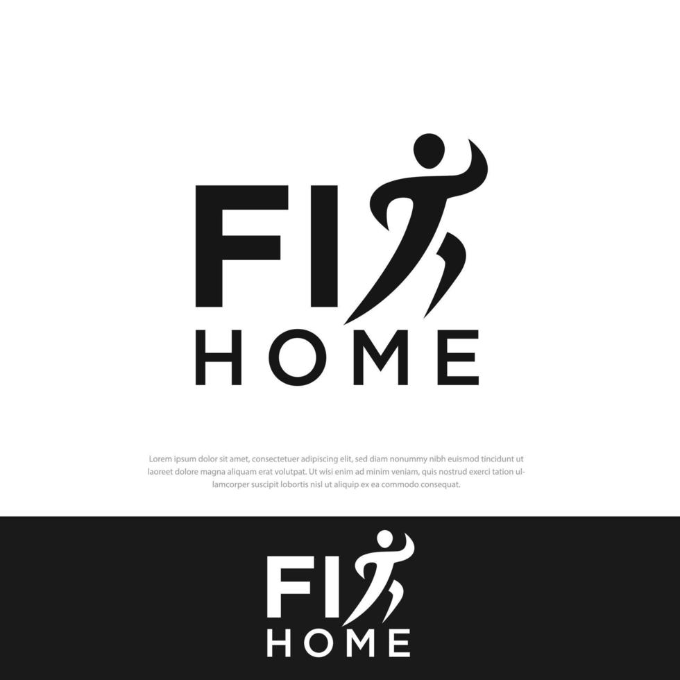 Fit from the house logo. Social distancing vector for use from home activities.word sign,Word Mark