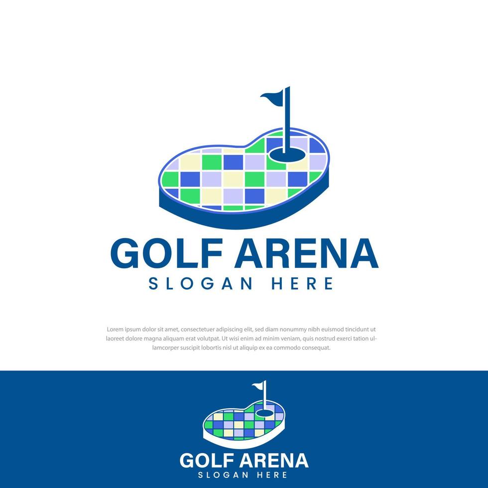 Golf arena logo, simple creative symbol, checkered island, icon, template vector