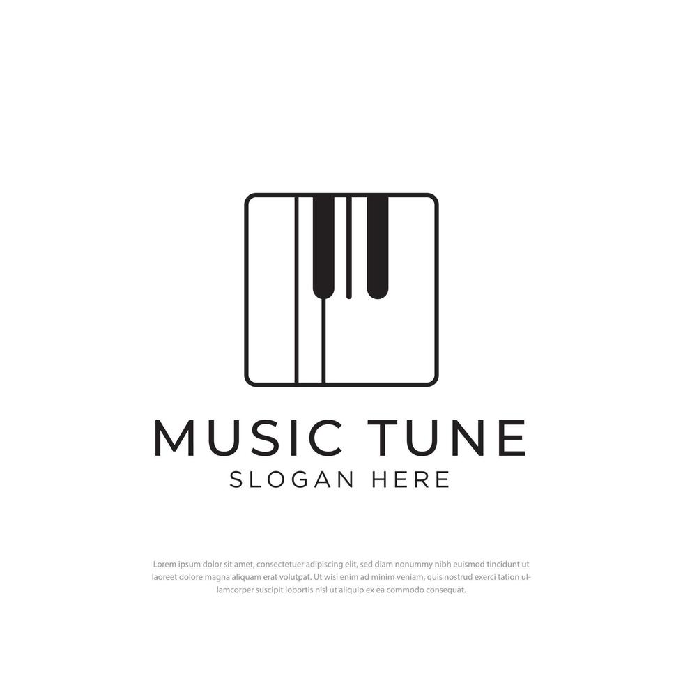 Simple piano box logo design inspiration .with keyboard illustration. two variations of black on white background isolated. apply to logo applications, school logos, courses. for music company, symbol vector