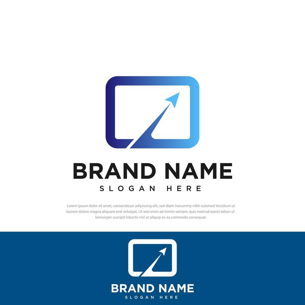 Vector box and up arrow logo combination. Unique packages, symbols, shipping and flight design templates.