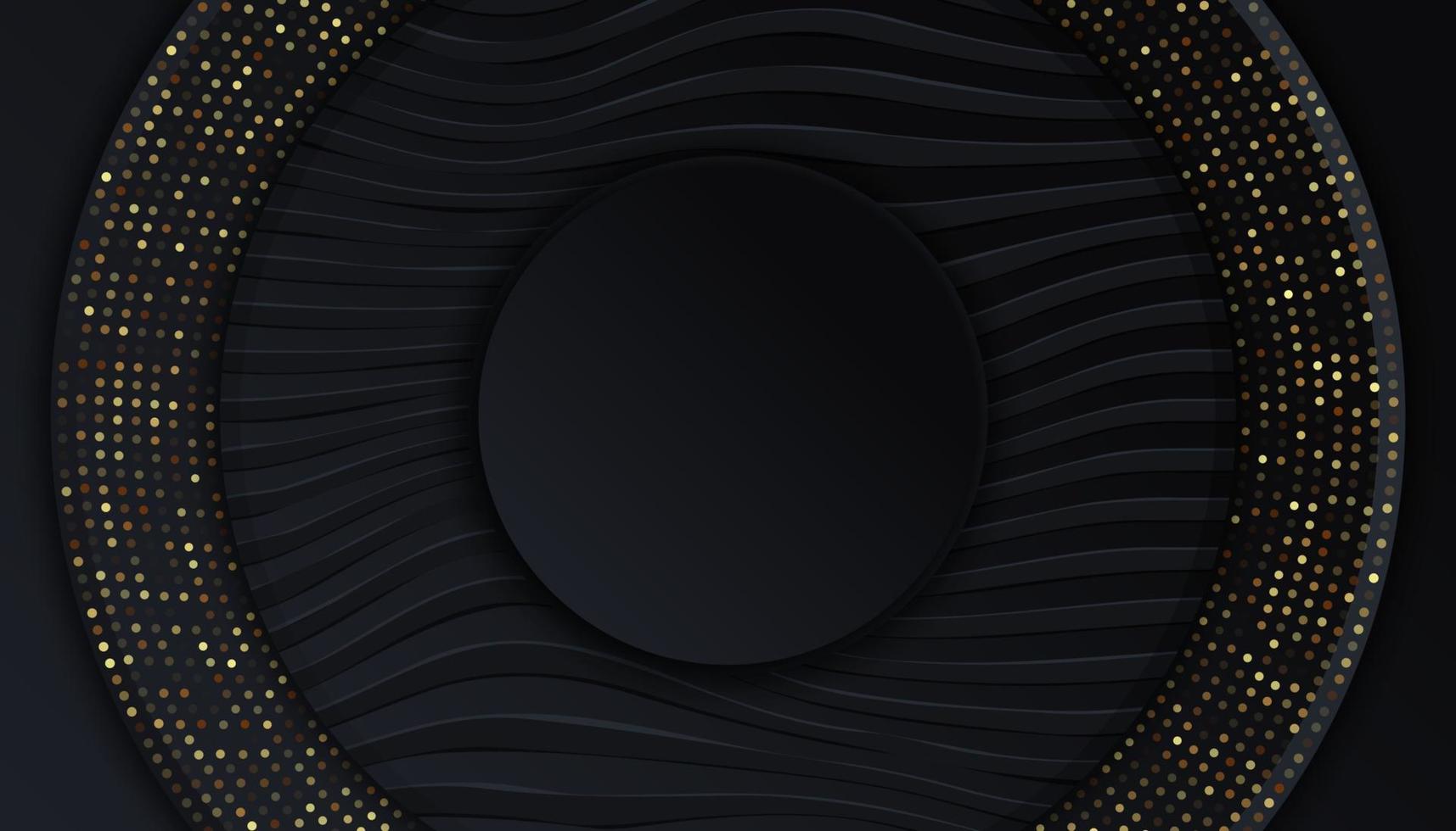 black background with overlap layers golden light dots vector