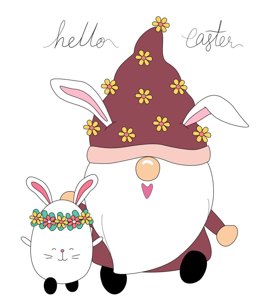 Collection Happy Easter with cute gnomes. on the theme of Easter designed with doodle style Great for decorations vector