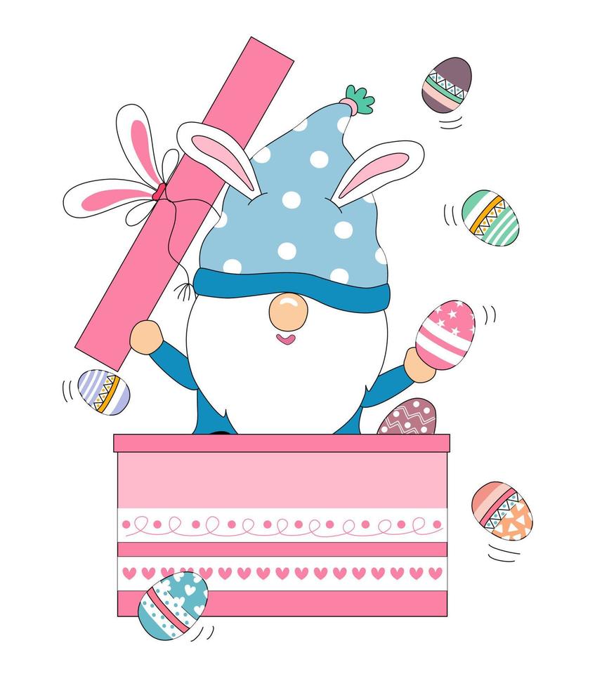 colección felices pascuas con lindos gnomos. sobre el tema de la pascua diseñado con estilo garabato ideal para decoraciones vector