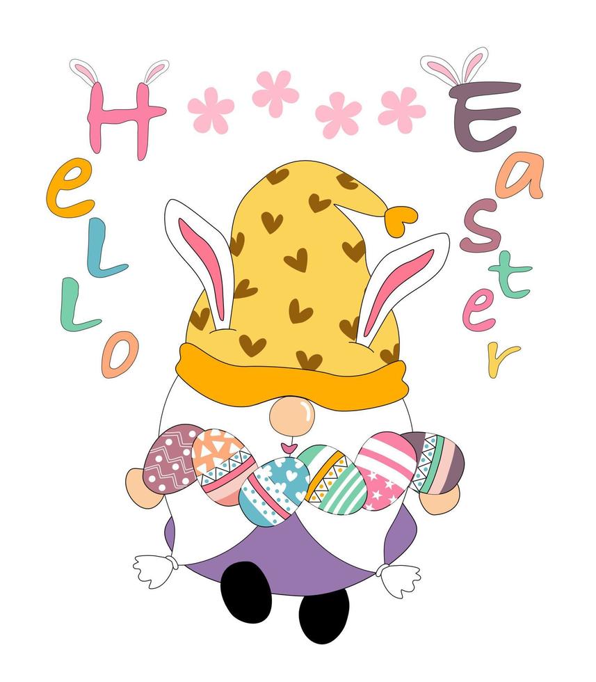 Collection Happy Easter with cute gnomes. on the theme of Easter designed with doodle style Great for decorations vector