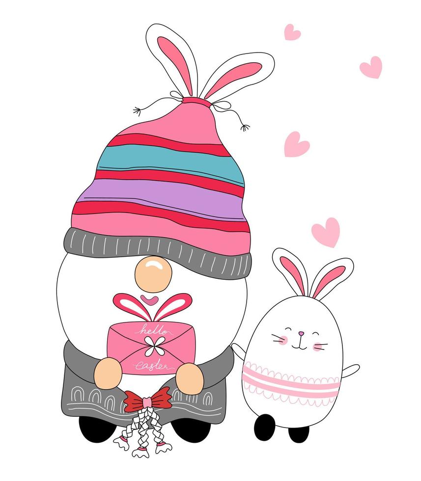 Collection Happy Easter with cute gnomes. on the theme of Easter designed with doodle style Great for decorations vector