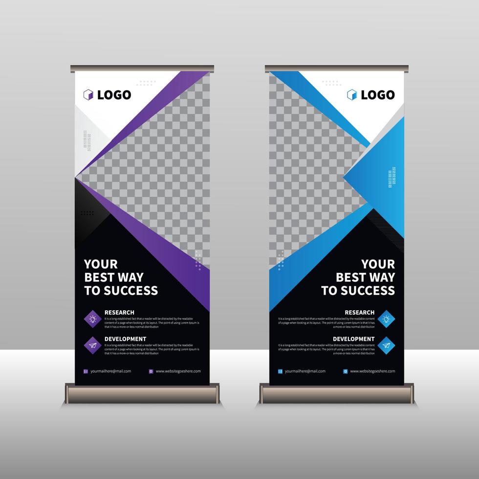 Business Roll Up template, a set of creative portable stands roll-up for advertising, banner for presentations, conferences, exhibitions, mobile banner for product promotion and advertising vector