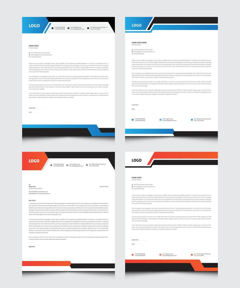 Letterhead Design, Set of creative business letterhead for company, office business. Business Style Corporate Identity Letterhead Template. vector