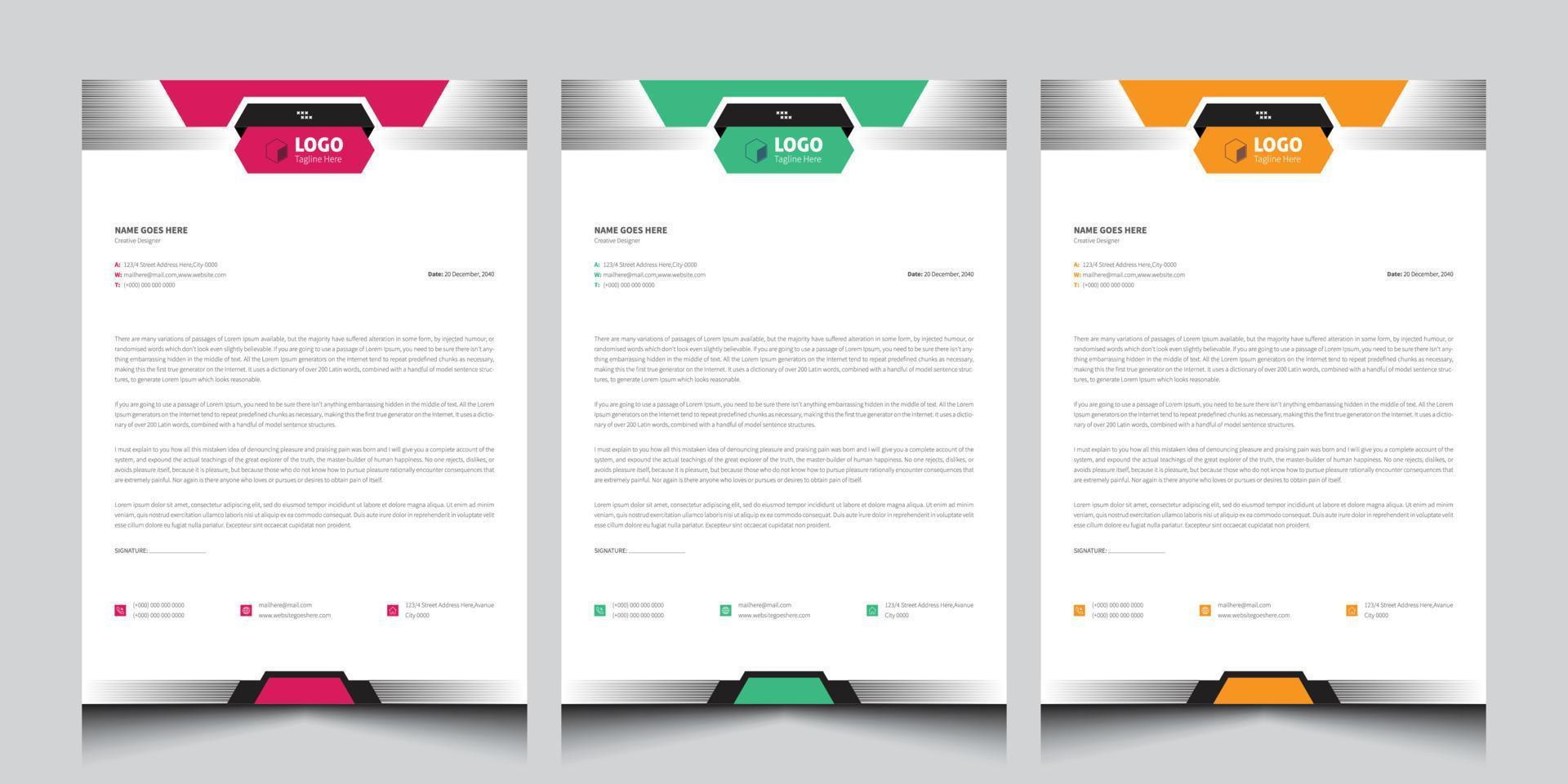 Professional Corporate Letterhead Design. Simple And Clean Print Ready Letterhead or Pad Vector Template.